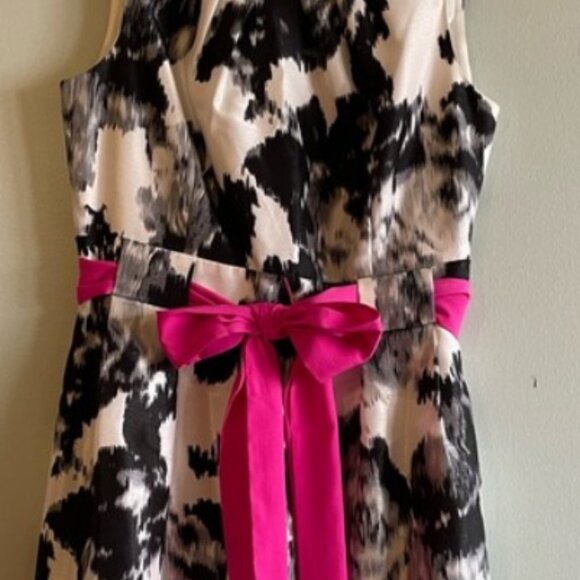EUC -Jessica Howard Women's Floral Black & White/Pink Bow Belted Dress-Size 12 - Picture 2 of 11